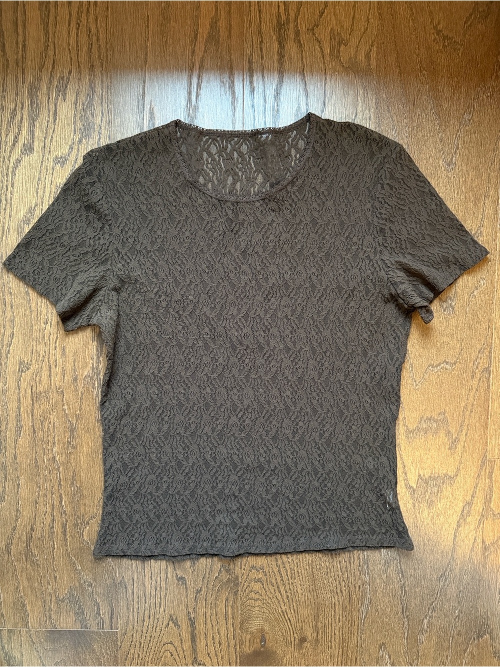 Vintage Cacique Brown Floral Lace Short-Sleeve Top